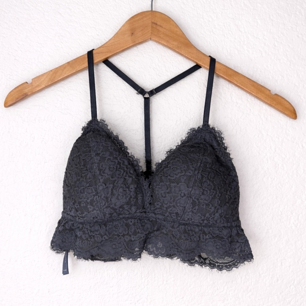 aerie Charcoal Lace Bralette with Strappy Back size Small